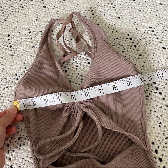 Junie Clothing Ribbed Halter Racerback Cutout Mini Dress Brown (Medium) - Picture 4 of 8